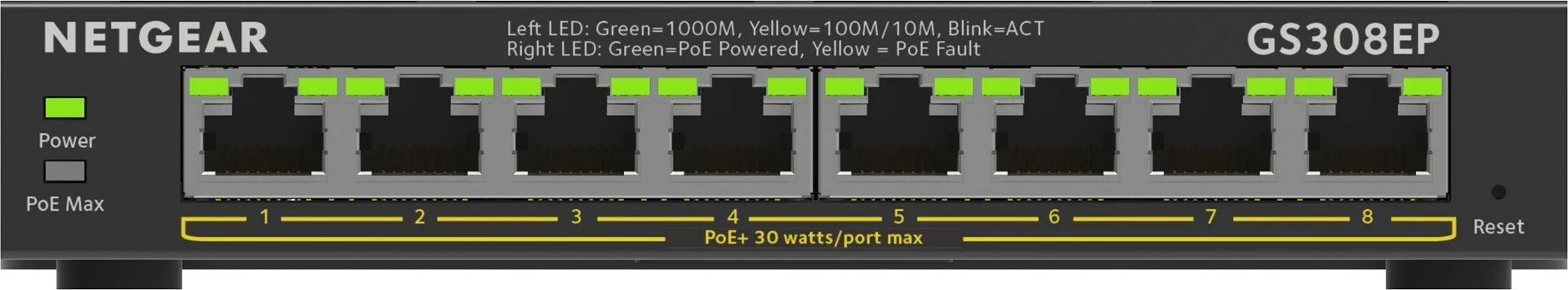 Upravljen L2/L3 switch NETGEAR GS308EP, 8-portni Gigabit Ethernet PoE+, črn