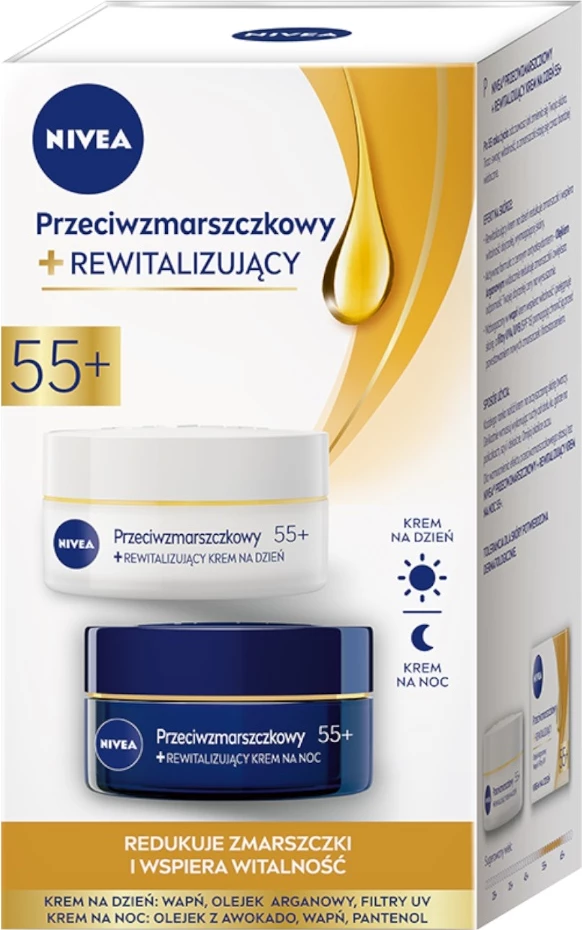Krema za dan in noč proti gubam Nivea Anti-Wrinkle + Rejuvenating 55+, 2x50 ml