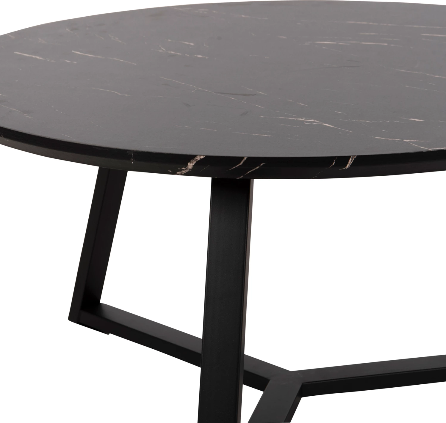 Okrogla klubska miza FH9586.01 iz MDF v črnem marmorju-črna teksturirana kovinska osnova Φ80x42Hcm