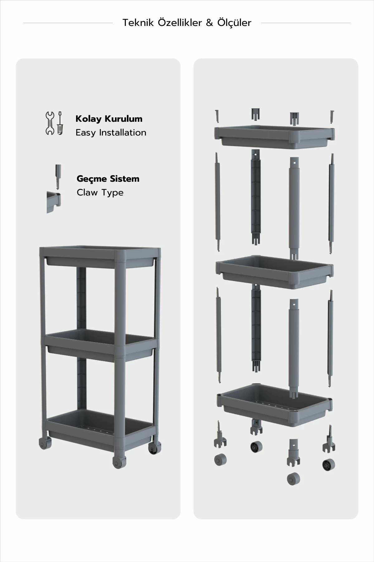 Večnamenski plastični regal, Aberto Design TKRLKKT-3K-2, siva