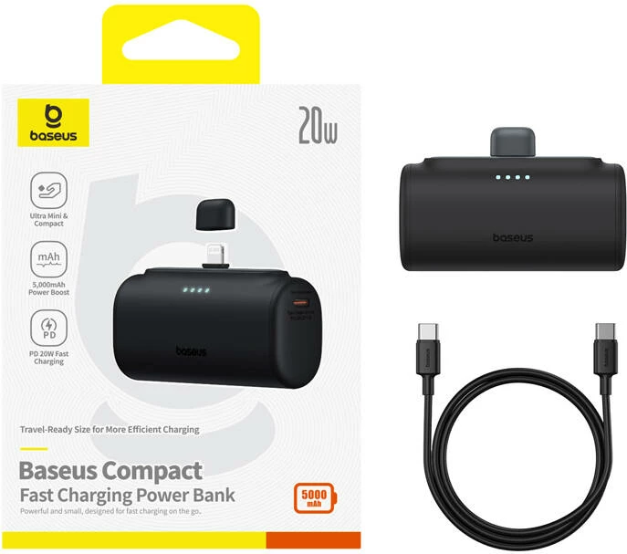 Powerbank 5000 mAh 20 W, Baseus Compact IP, črn