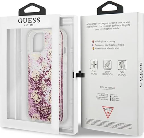 Ovitek za telefon Guess Peony Liquid Glitter za iPhone 13 mini 5,4", roza