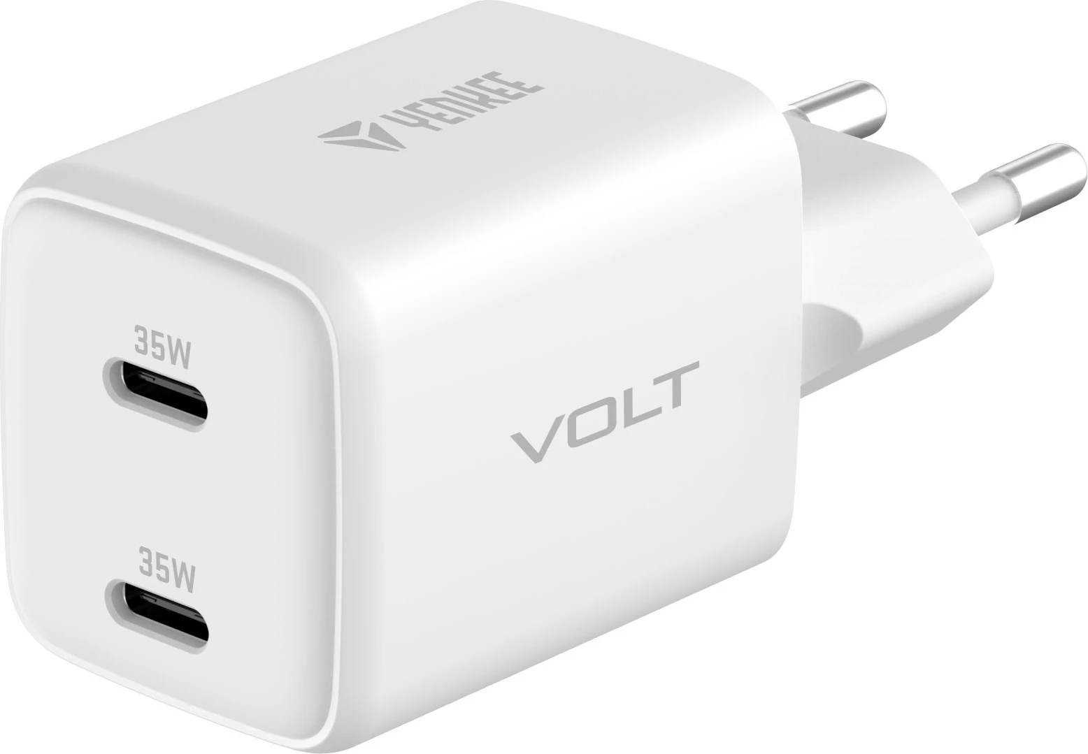 Stenski polnilec, YENKEE YAC G35D VOLT, 35W, 2x USB Type-C, bel