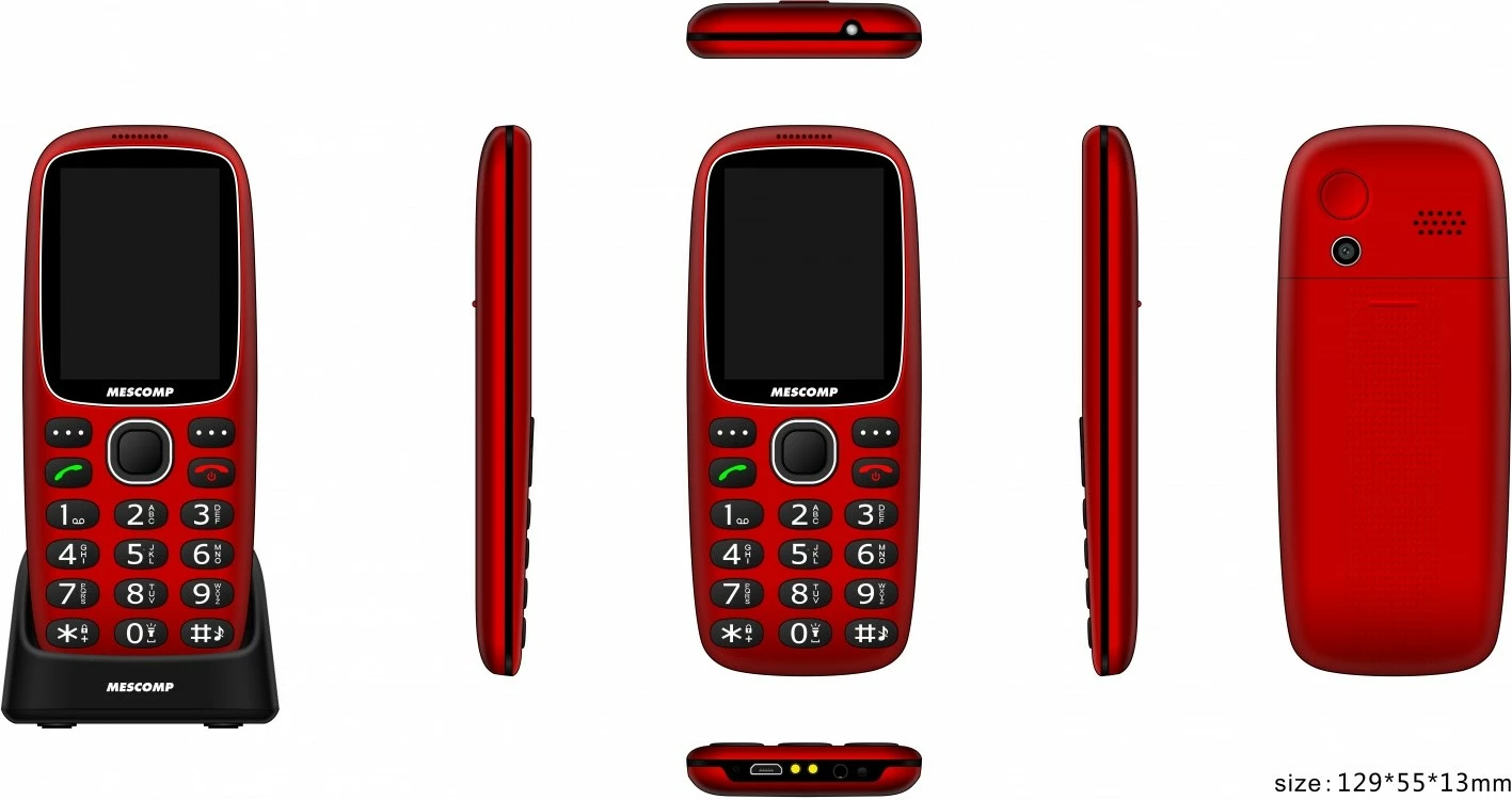 Elegantni telefon za starejše Mescomp MT-166 Edgar 4G, rdeč