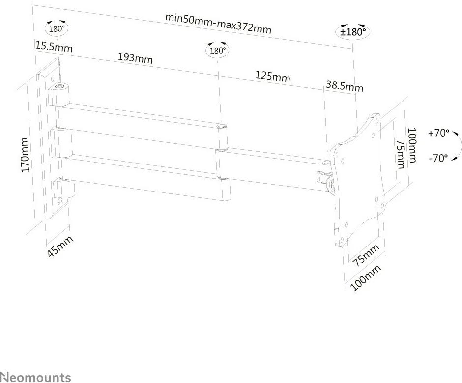 Stenski nosilec za zaslone do 27", Neomounts FPMA-W830BLACK, VESA 75x75/100x100, aluminij, črn