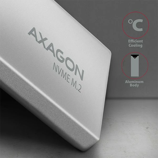 Zunanji računalniško ohišje za NVMe M.2 SSD, USB-C 3.2 Gen 2, 42–80 mm, srebrno/črno — AXAGON EEM2-UG2