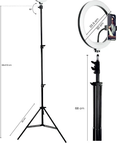 Ringa svetilka s trinožcem Tracer, (30 cm x 210 cm), 5 V, črna