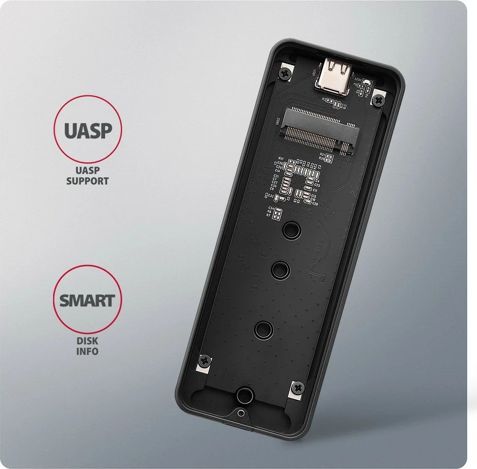 Zunanje ohišje za SSD M.2 NVMe AXAGON EEM2-20G, USB-C 3.2 Gen 2x2, 20Gbps, alumin, črno