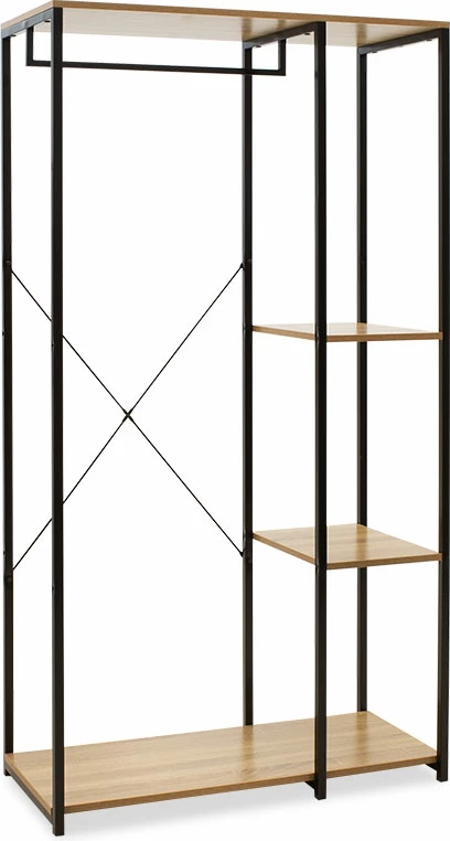 Vhodna enota Ramon, barva hrasta s črnim kovinskim okvirjem, 90,5x41x167 cm