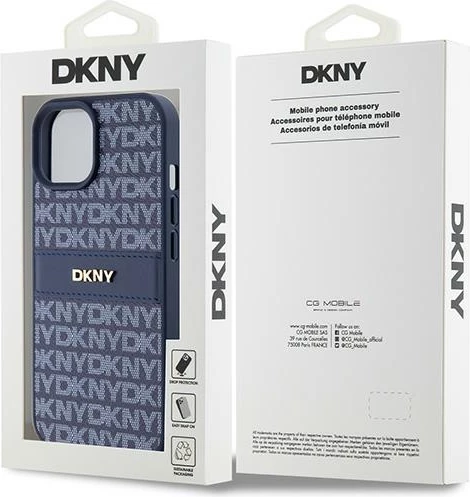 Ovitek za telefon DKNY Mono Stripe & Metal Logo za iPhone 15/14/13, modra