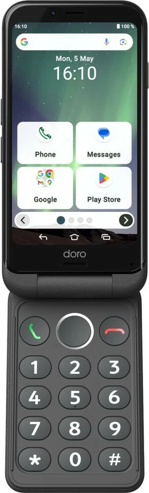 Preprost zložljiv telefon Doro Aurora A20, 4G, 4,5 palca, 3000 mAh, grafit