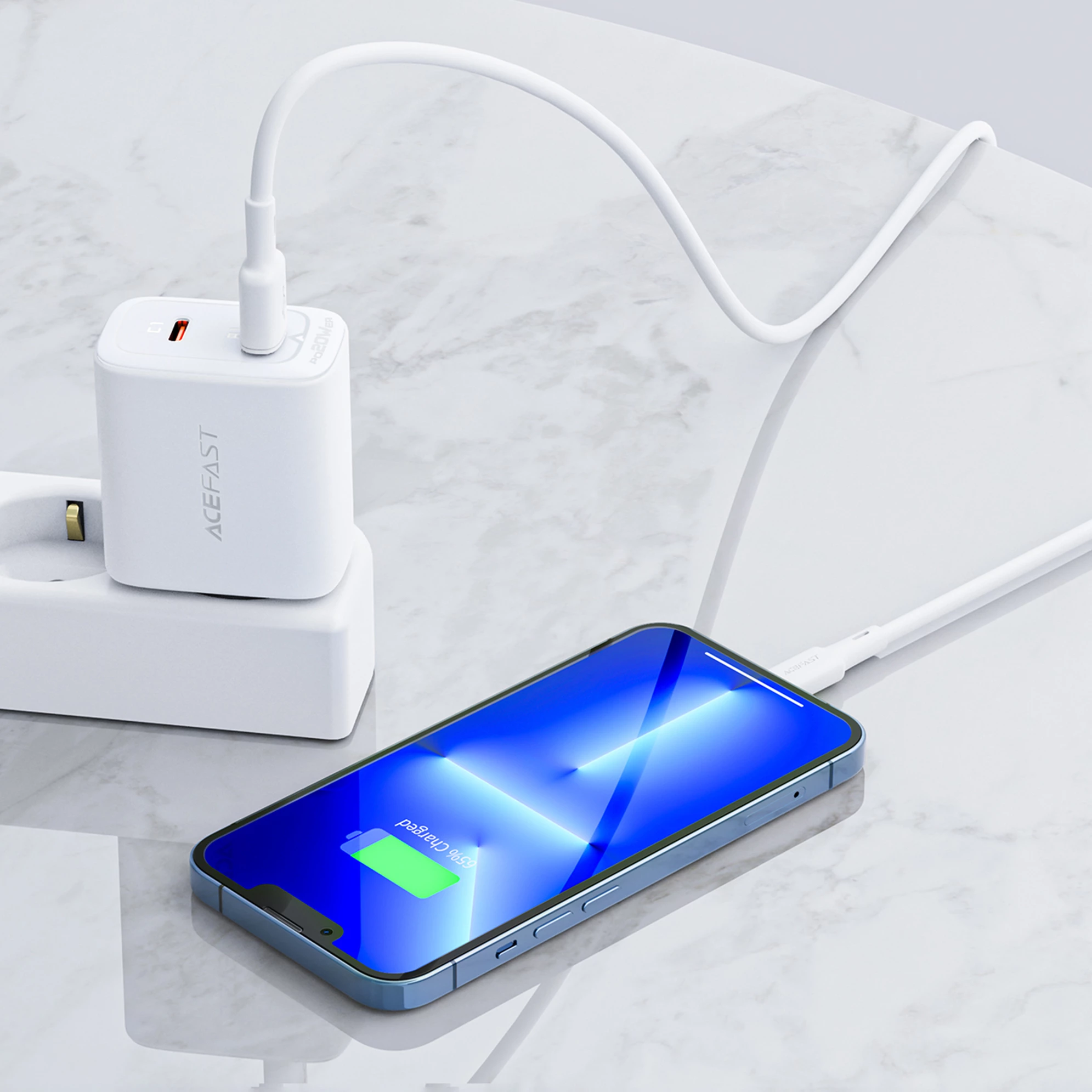 Hitro polnjenje Acefast A25, 20W, USB-C/USB-A, bel