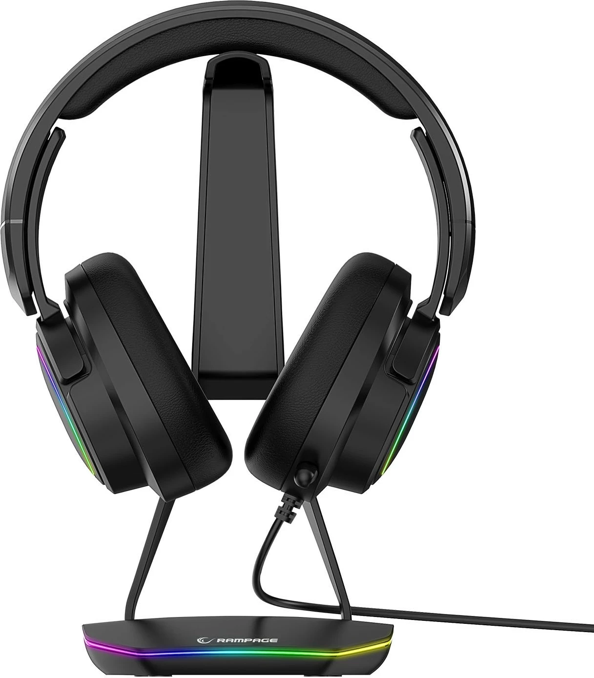 Nosilec za slušalke, gaming, RGB, 2x USB Rampage T14, črn