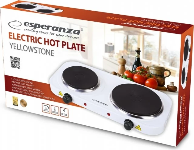 Električni kuhališče z 2 ploščama, Esperanza EKH014W, 2500 W, belo
