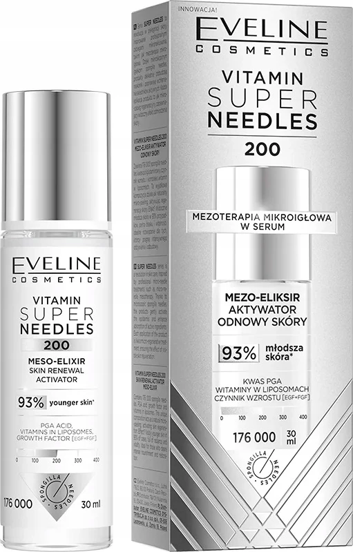 Mesoterapevtski eliksir za obnovo kože, eliksir za obraz za ženske Vitamin Super Needles 200, Eveline Cosmetics, 30 ml