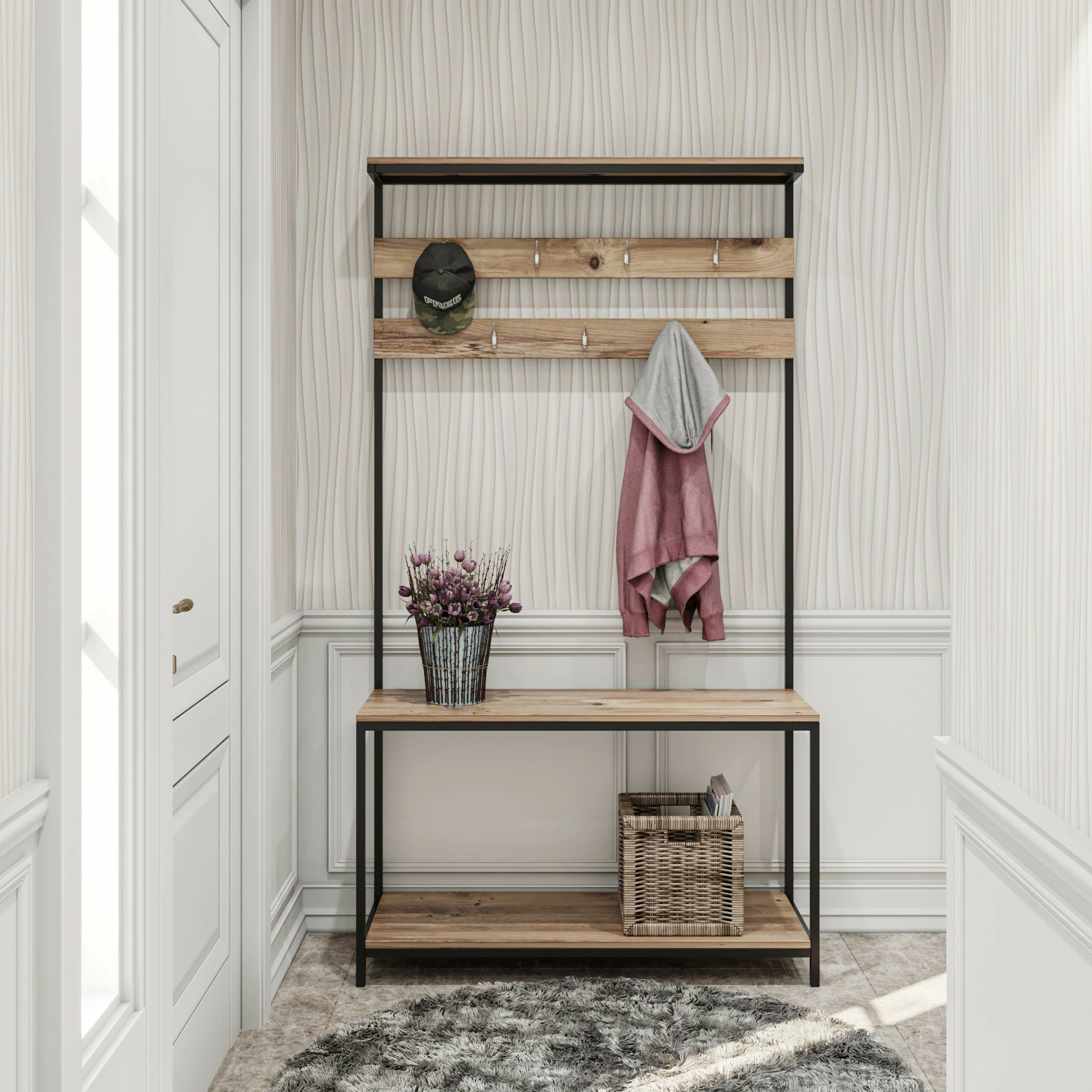 Stojalo za hodnik Hanah Home Girne, črno in borovo
