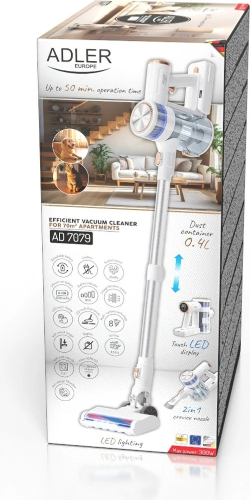 Brezžični sesalnik, 0,4 L, 2200 mAh, bel Adler AD 7079