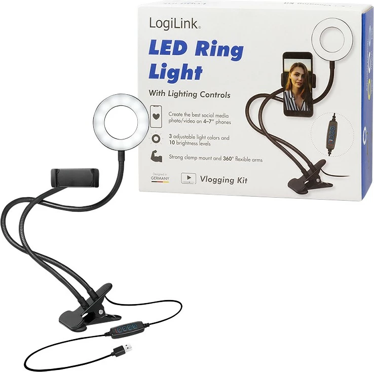 LED luč z držalom za telefon LogiLink AA0150, 7 inch, USB, črna