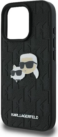 Ovitek za telefon Monogram Karl & Choupette Head Pin, Karl Lagerfeld, za iPhone 16 Pro, črn