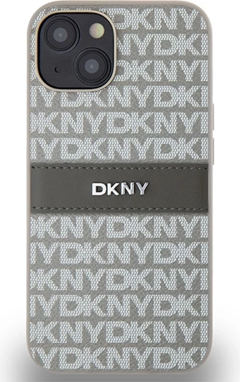 Ovitek za telefon DKNY Mono Stripe & Metal Logo za iPhone 15/14/13, 6,1", bež