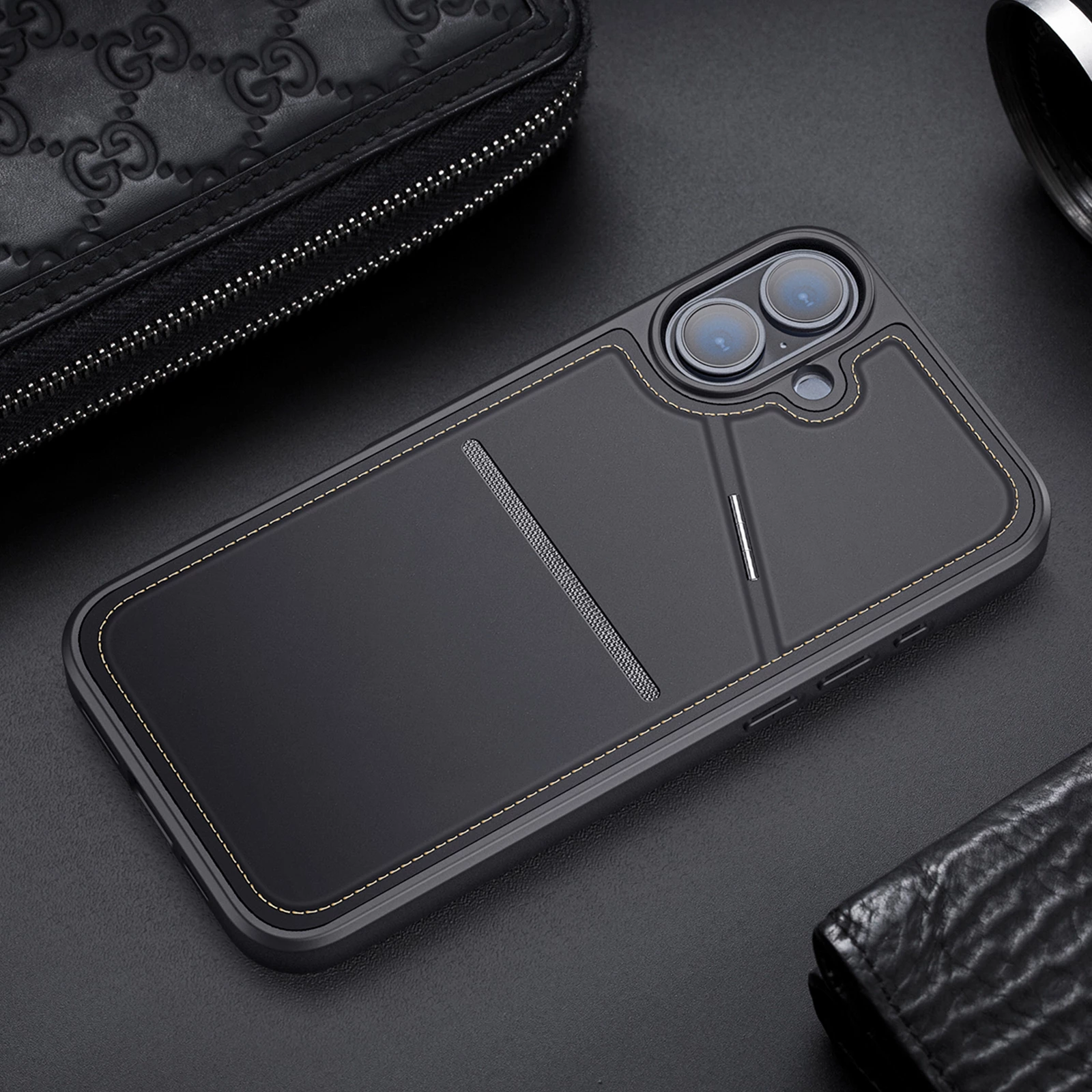 Ovitek za telefon z MagSafe, denarnica z RFID in nastavljivim držalom — Dux Ducis Rafi II Mag za iPhone 16, črn