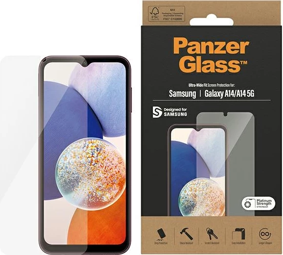 Zaščitno kaljeno steklo Ultra-Wide Fit, PanzerGlass za Samsung Galaxy A14 5G/A14