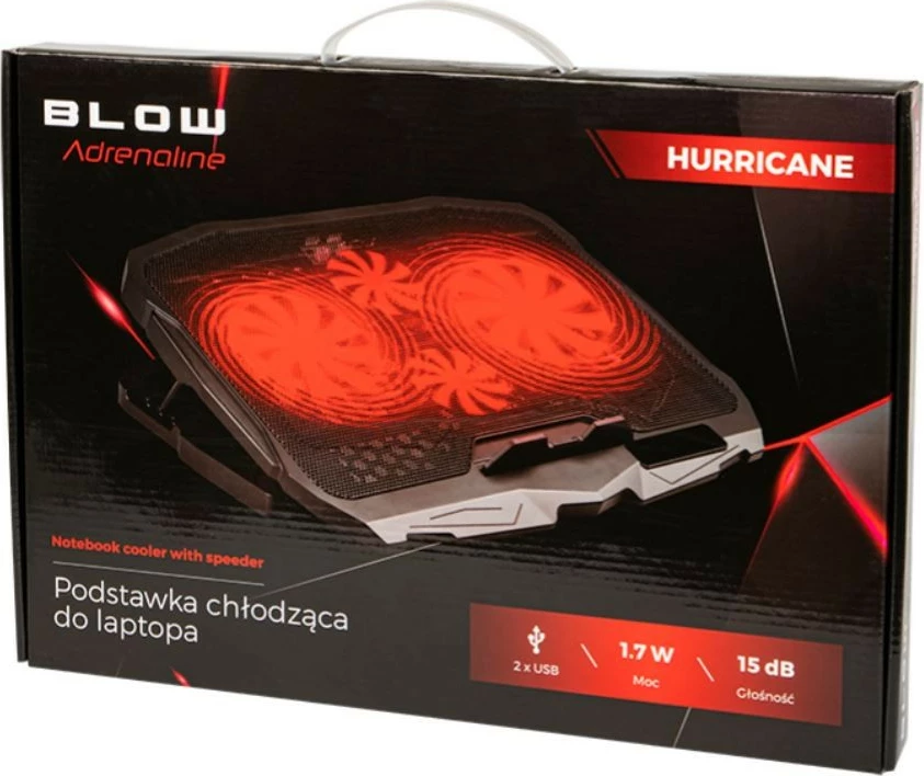Hladilna podloga za prenosnik BLOW HURRICANE 66-365#, 4 ventilatorji, USB, črna