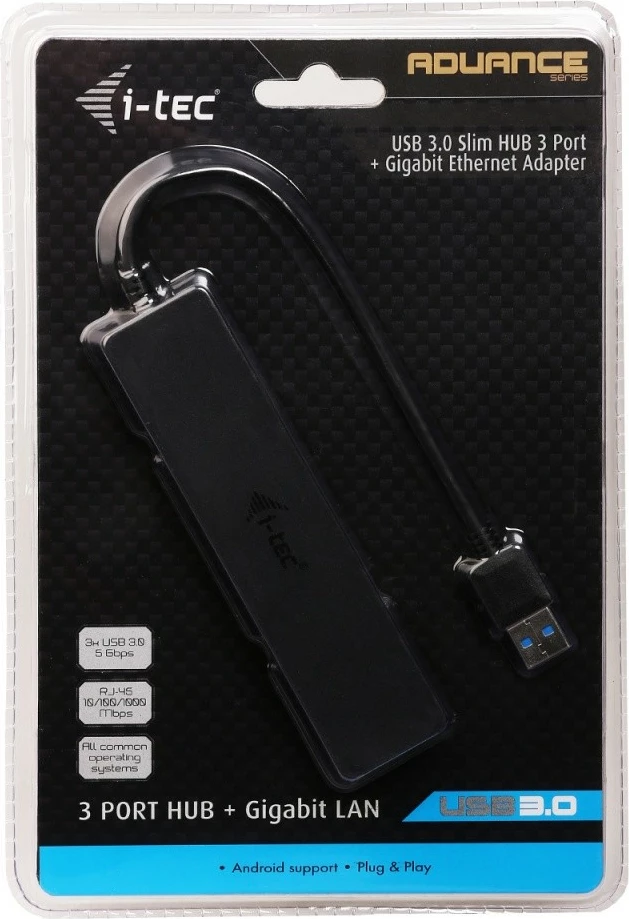 USB razdelilec 3x USB 3.0 + Gigabit Ethernet, i-tec U3GL3SLIM, črn