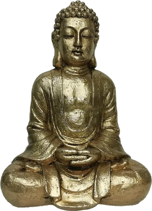 Dekorativna figura Buda, iz polirezine, zlata barva, 25x17x35 cm