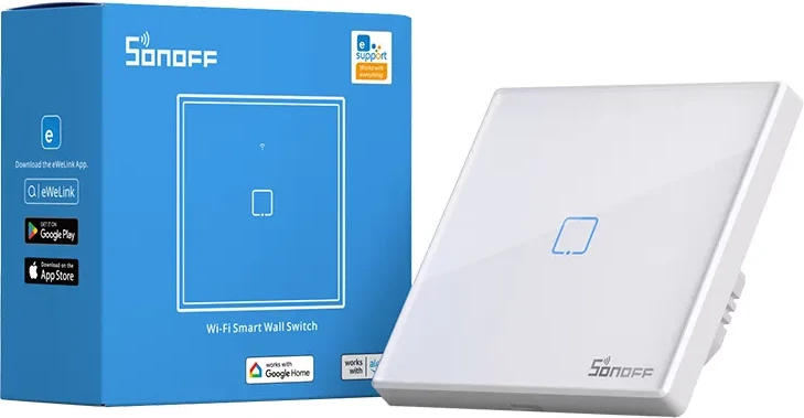 Pametno stikalo Sonoff T2EU1C-TX, 1 kanal, WiFi + RF 433 MHz, belo