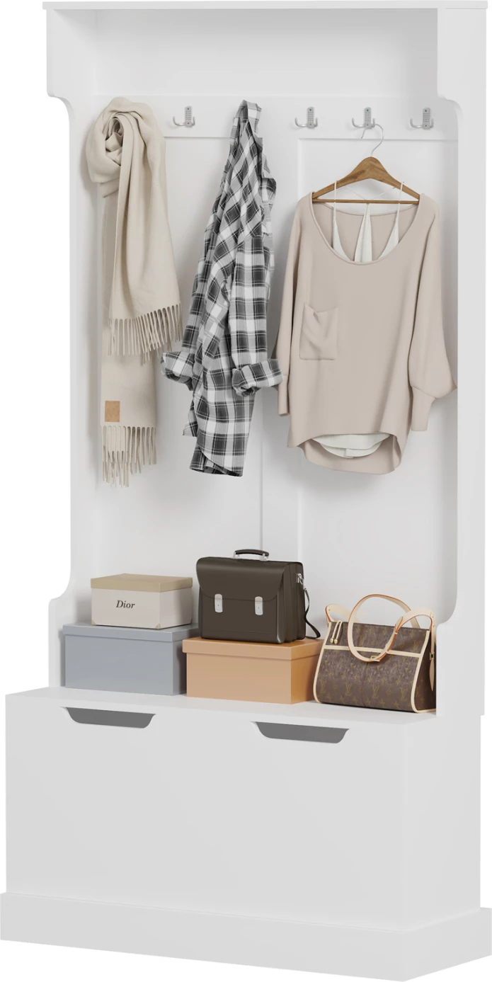 Pohištvo za predsobo KAYLOR FH2475.03 s kavlji in shranjevalnim prostorom-MDF v beli barvi 93x34x180H cm