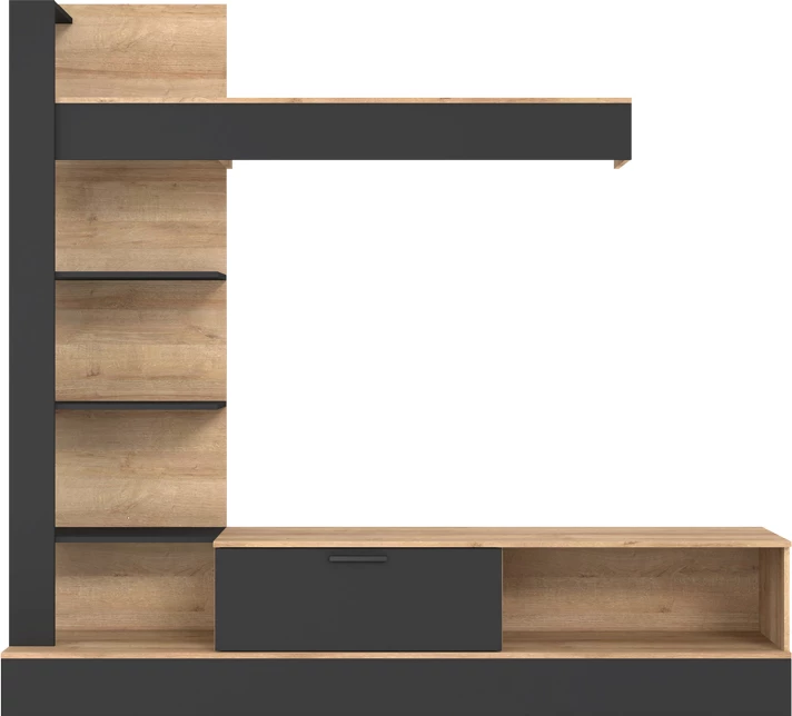 Komplet dnevne sobe Dranko, melamin, črno-les, 205x41,5x192 cm