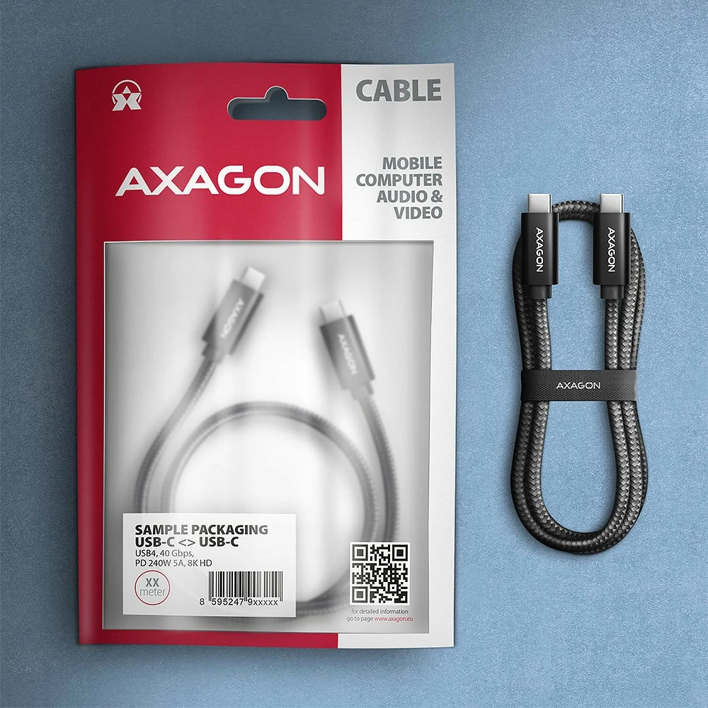 USB-C na USB-C kabel AXAGON BUCM4X-CM10AB, 1 m, USB4 Gen 3x2, 240W, 8K, črn