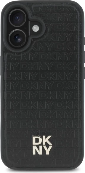 Zaščitni ovitek z logotipom DKNY Repeat Pattern Stack MagSafe za iPhone 16, črn