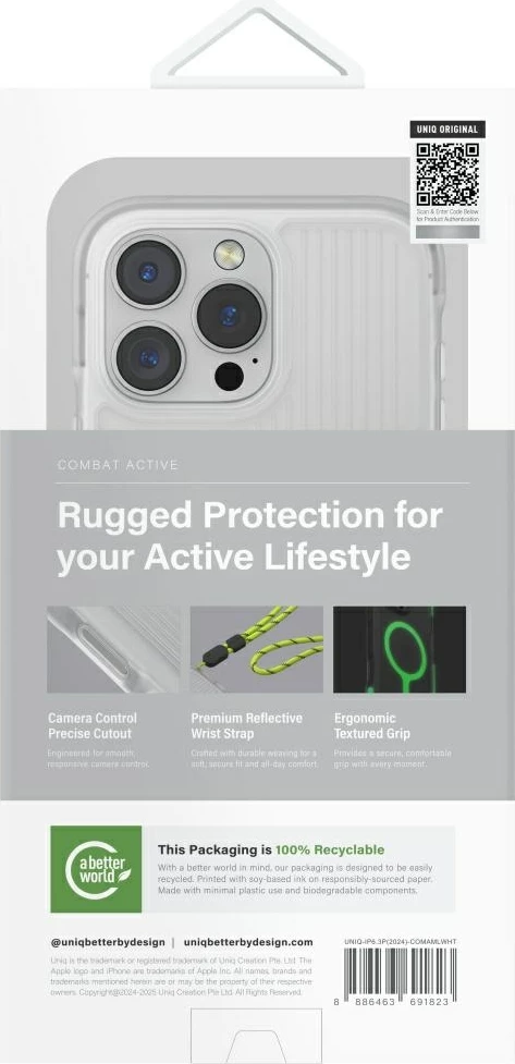Ovitek za telefon UNIQ Combat Active MagClick Charging za iPhone 16 Pro, bel