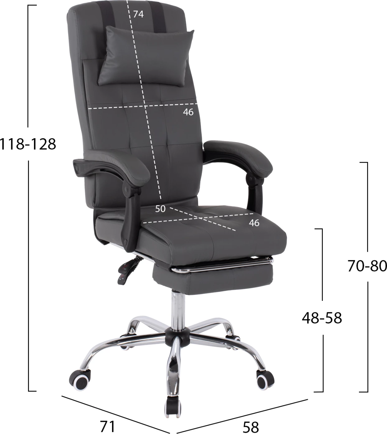 Izvršni pisarniški stol FH1057.20 siv z zložljivim naslonom za noge 58x71x128Hcm