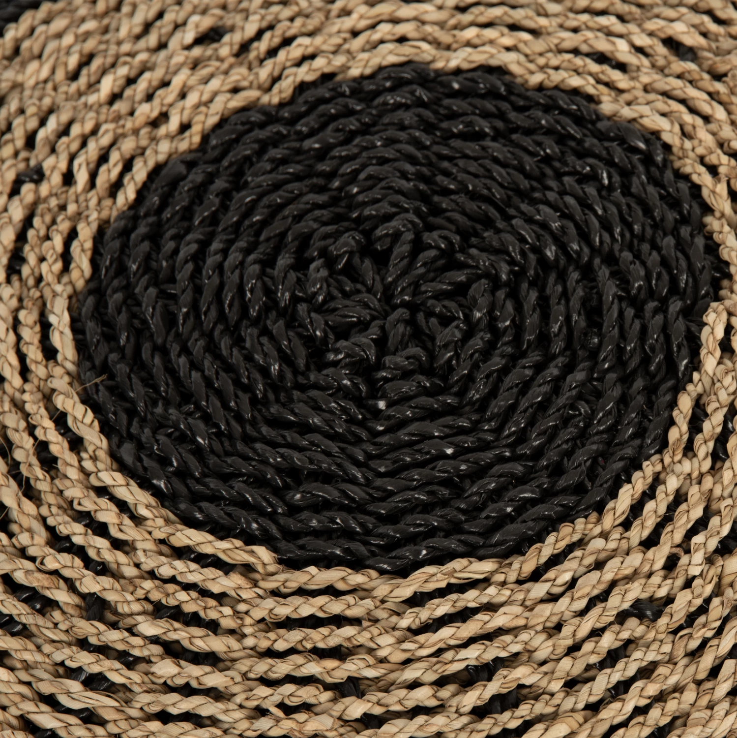 Stolček-pouf SARONI FH7851.02 iz morske trave v naravni-črni barvi Φ60x35Hcm