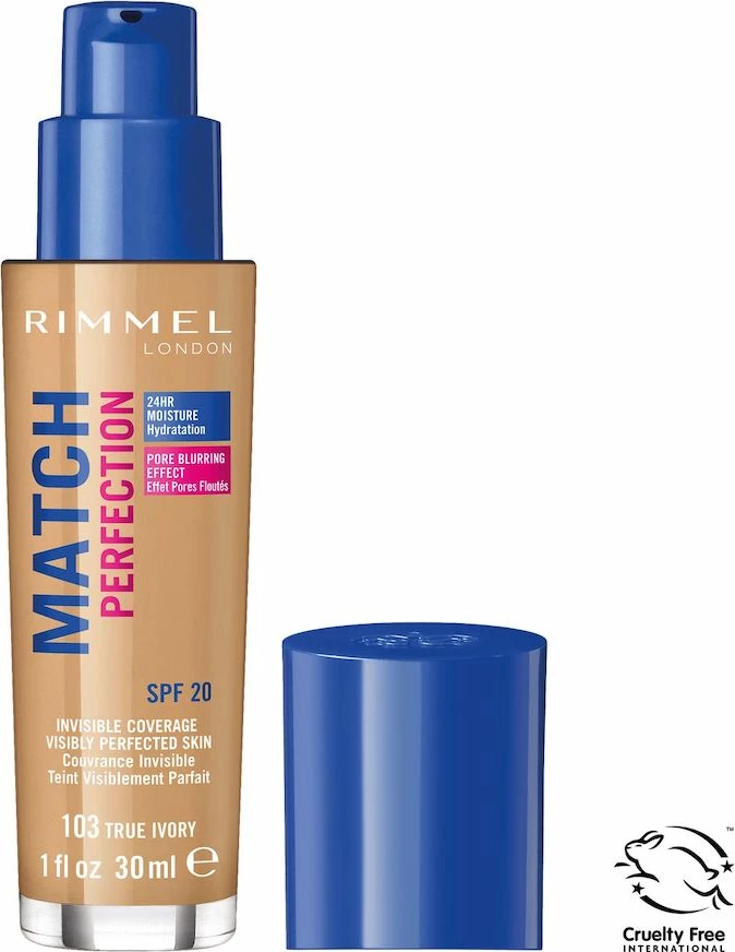 Obarvilo za obraz Match Perfection 103 True Ivory, Rimmel, SPF20, 30 ml
