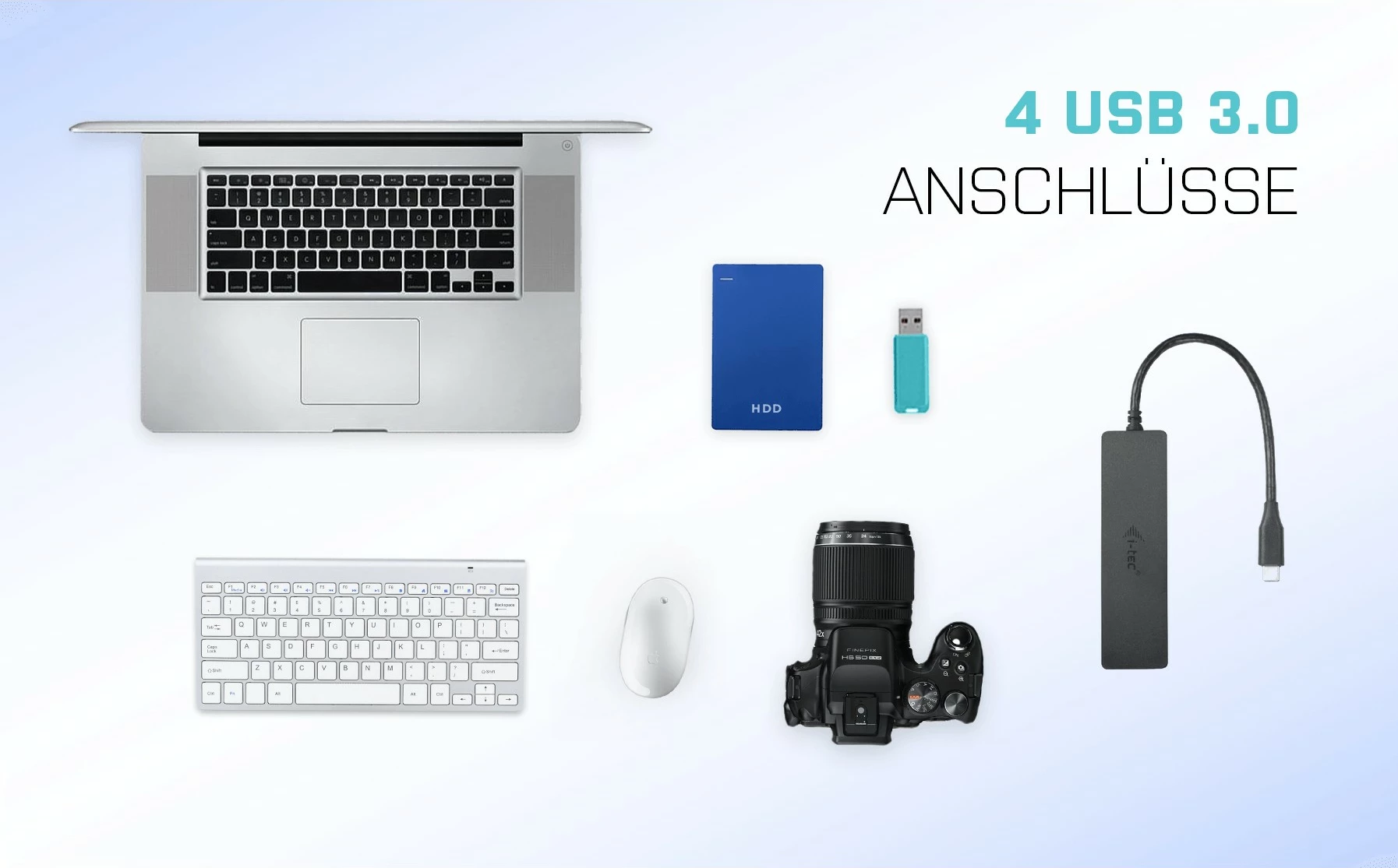 USB-C HUB I-Tec Advance, 4 priključki, 5000 Mbit/s, črn