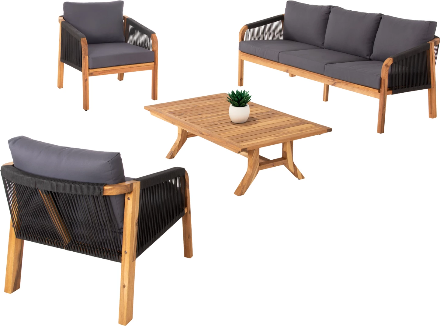 Zunanji lounge set 4 kosov ROSSWELL FH6084.01 akacijev les-okrogla vrv in blazine v antracitu
