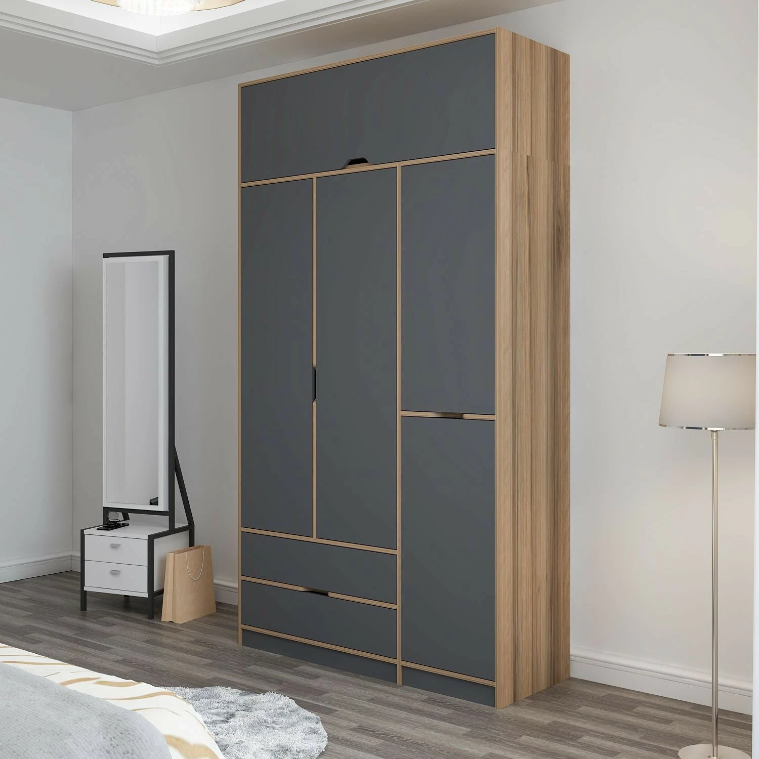 Omara Skye Decor Elina, antracit in les, 140x253x52 cm