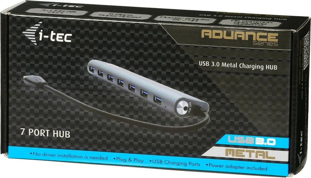 Metalen USB razdelilec, 7 USB 3.0 priključkov, i-tec U3HUB778, črn