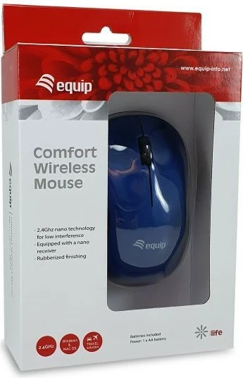 Brezžični optični miška Equip Comfort, ambidekstralna, RF, modra