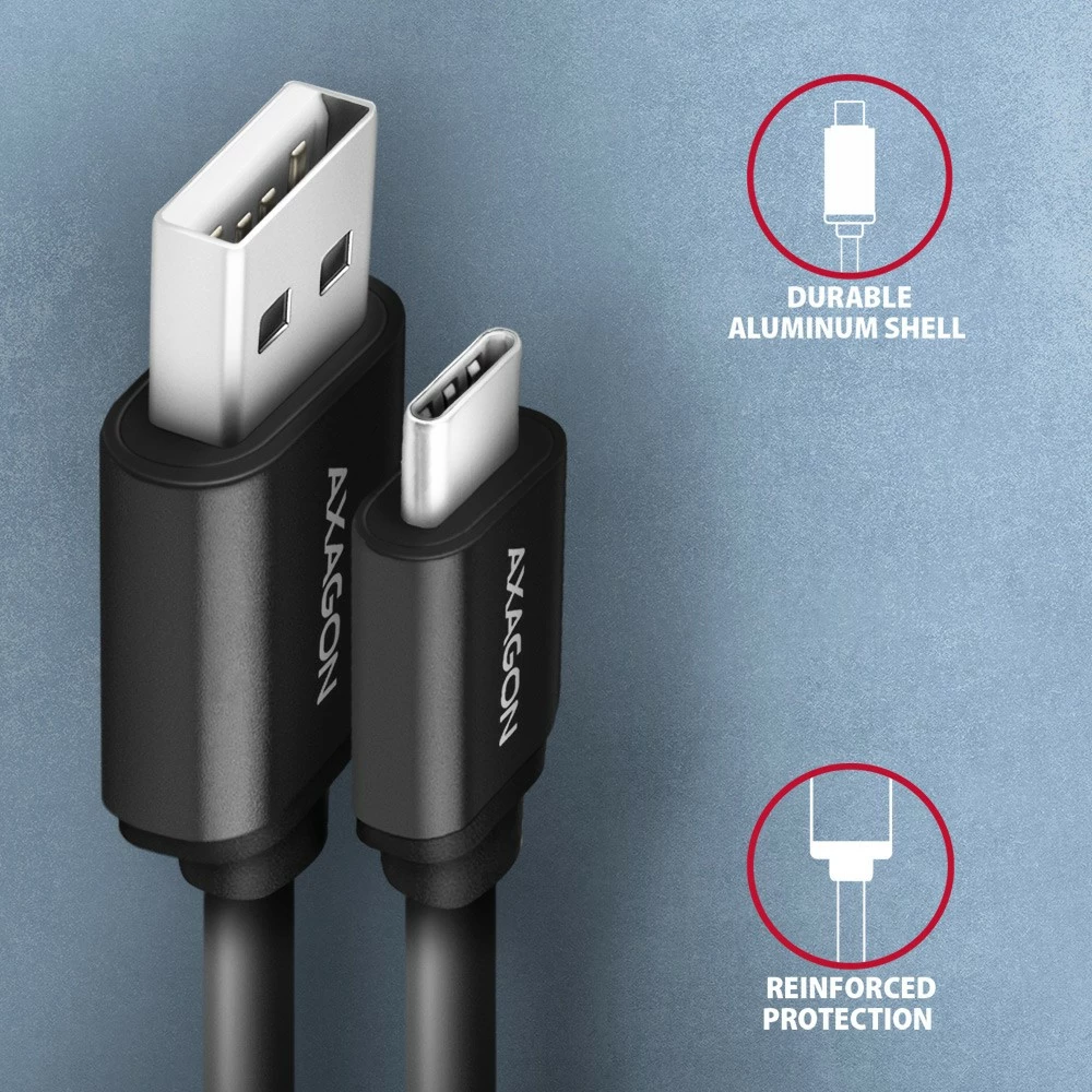 Kabel USB-C na USB-A AXAGON BUCM-AM10TB, 0,6 m, črn