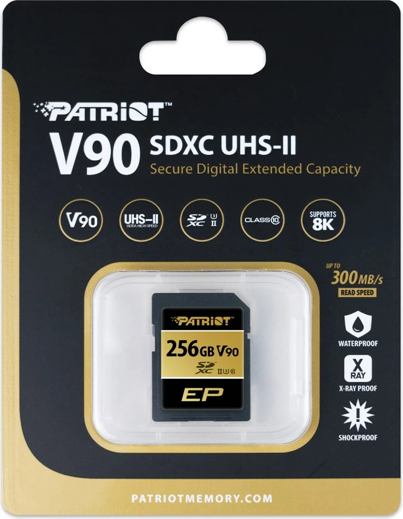 Kartica za pomnilnik Patriot Memory V90 256GB SDXC UHS-II U3 Class 10, črna