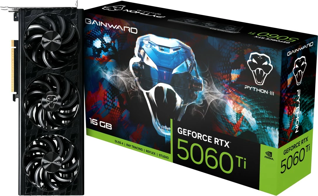 Grafična kartica Gainward RTX 5060 Ti Phyton III OC, 16GB GDDR7, črna