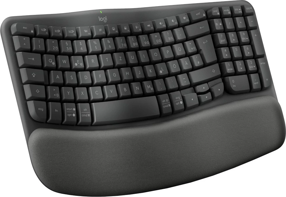 Ergonomska tipkovnica Wave Keys za poslovno rabo, Logitech, brezžična, RF in Bluetooth, membranska, QWERTZ, grafit
