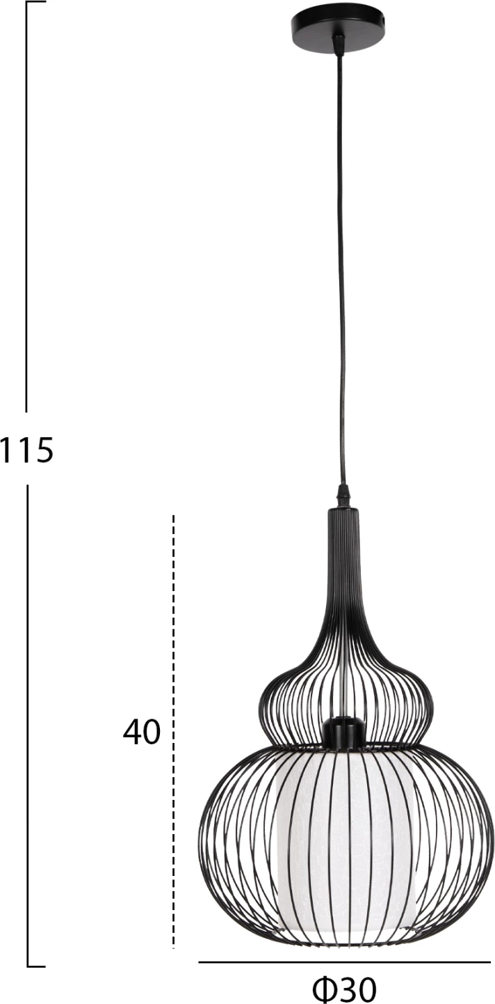 Stropna viseča svetilka FH4185 črna kovina-bela tkanina Φ30x115H cm