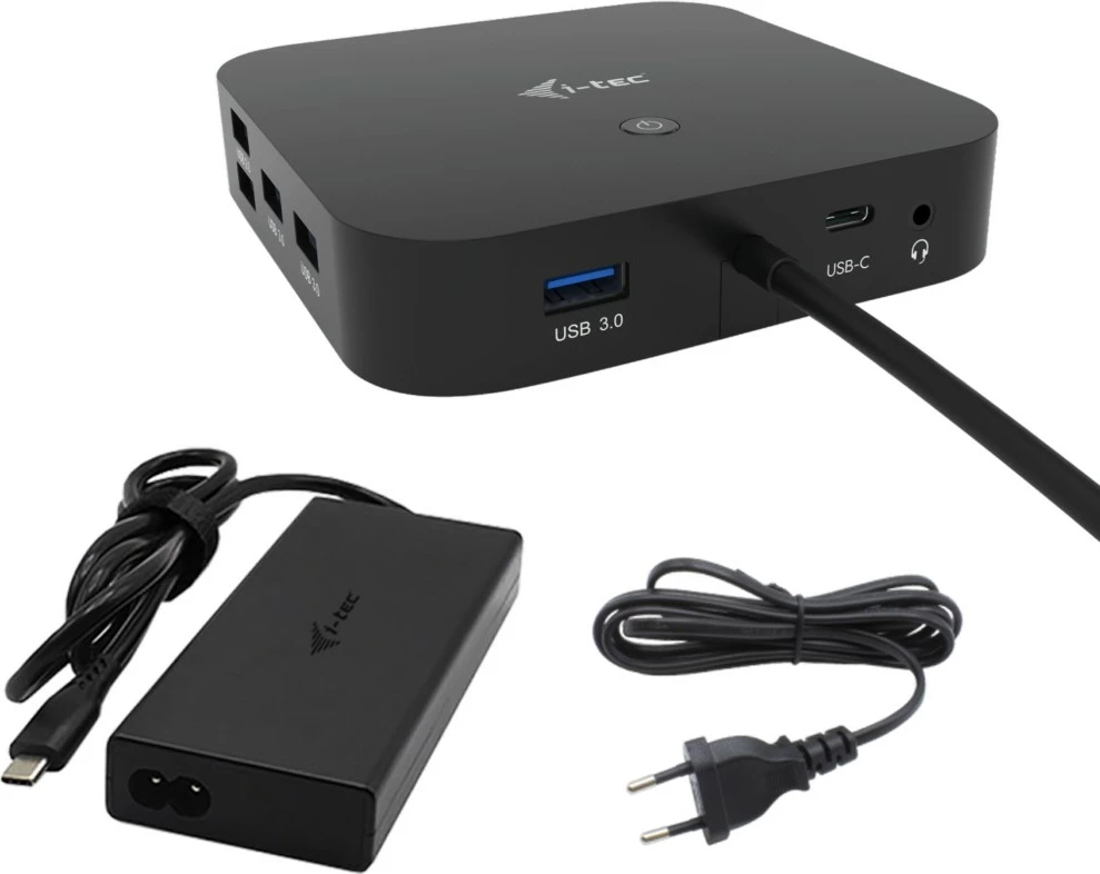 Napredna docking postaja USB-C HDMI Dual DP, 100W, z univerzalnim adapterjem, I-Tec, črna