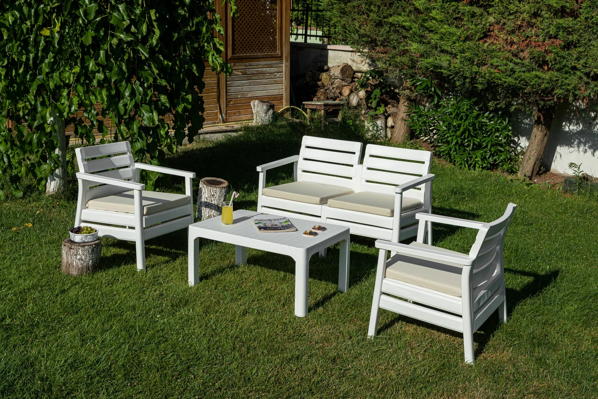 Vrtni lounge set, bel, Skye Decor, Solemare